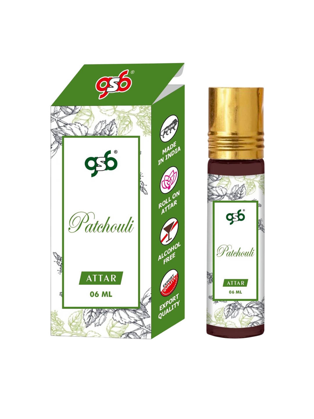 

GSB Patchouli Alcohol Free Long Lasting Roll On Attar - 6 ml, Brown