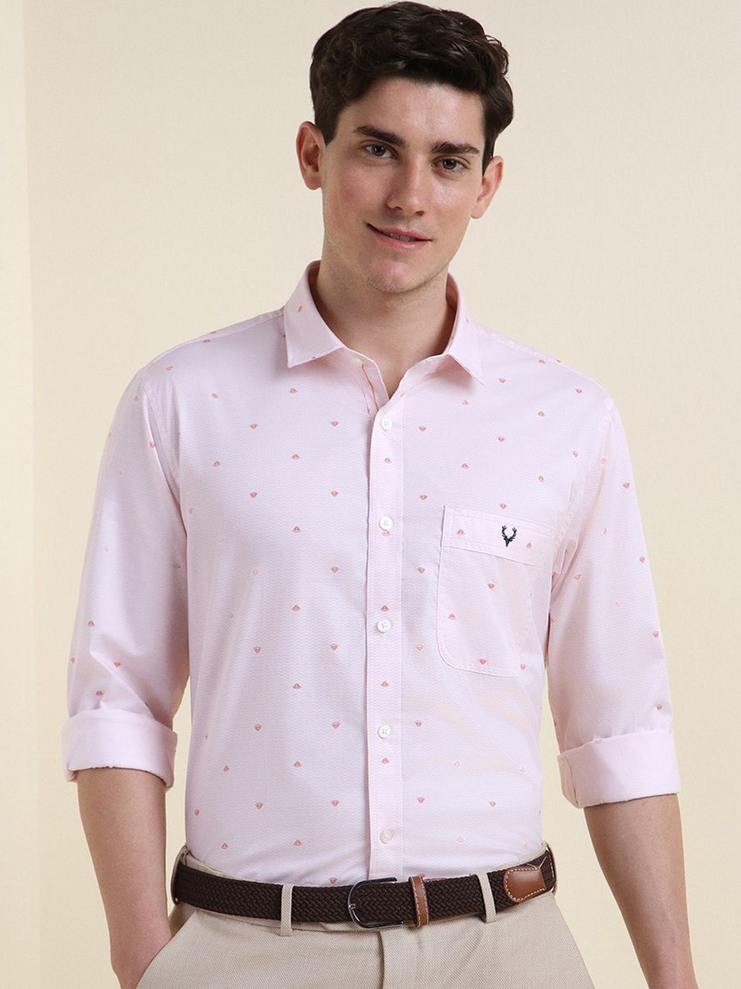 

Allen Solly Men Slim Fit Opaque Printed Casual Shirt, Pink