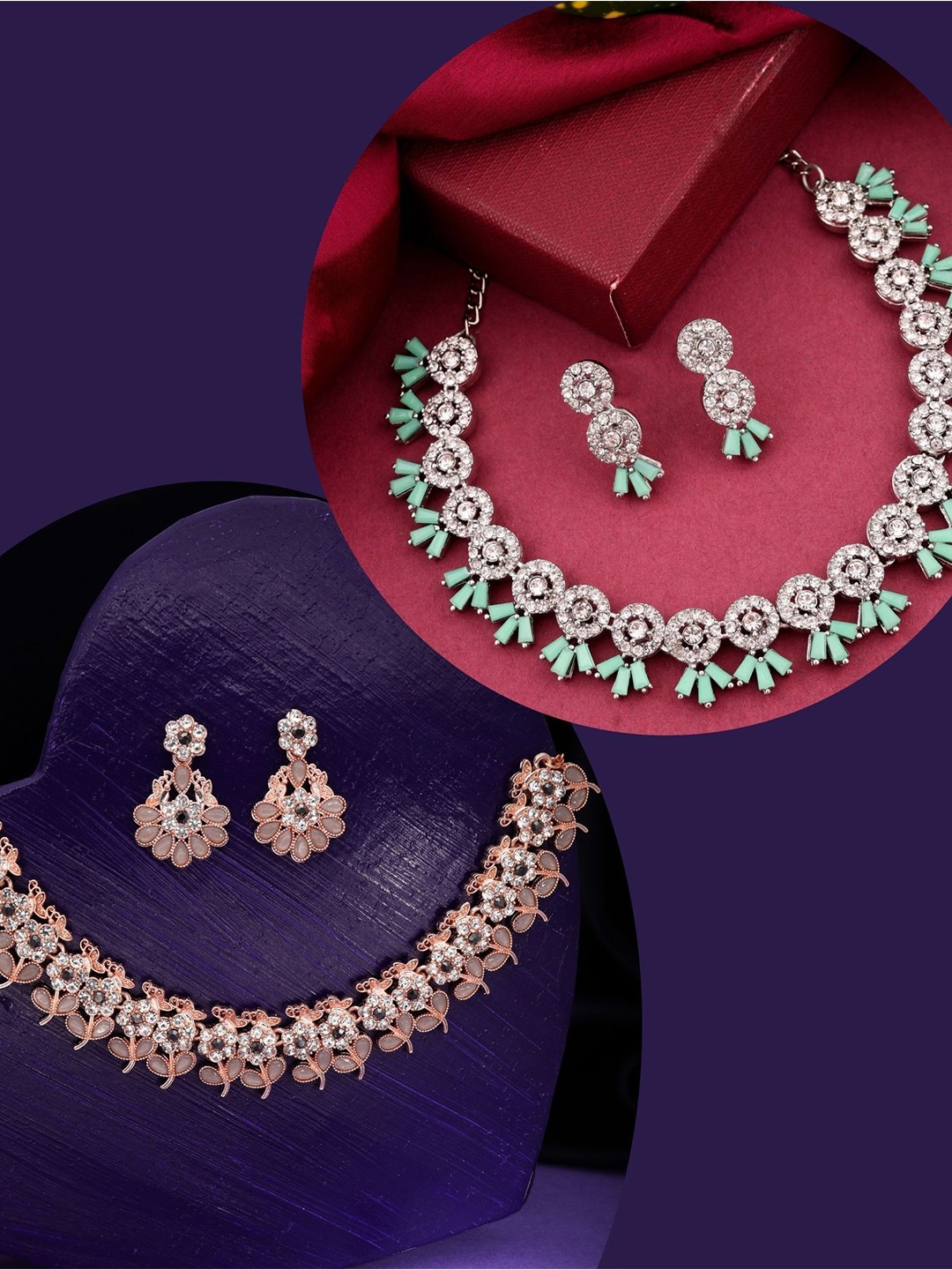 

DIVASTRI Set Of 2 Gold-Plated Artificial Stones Studded Jewellery Set