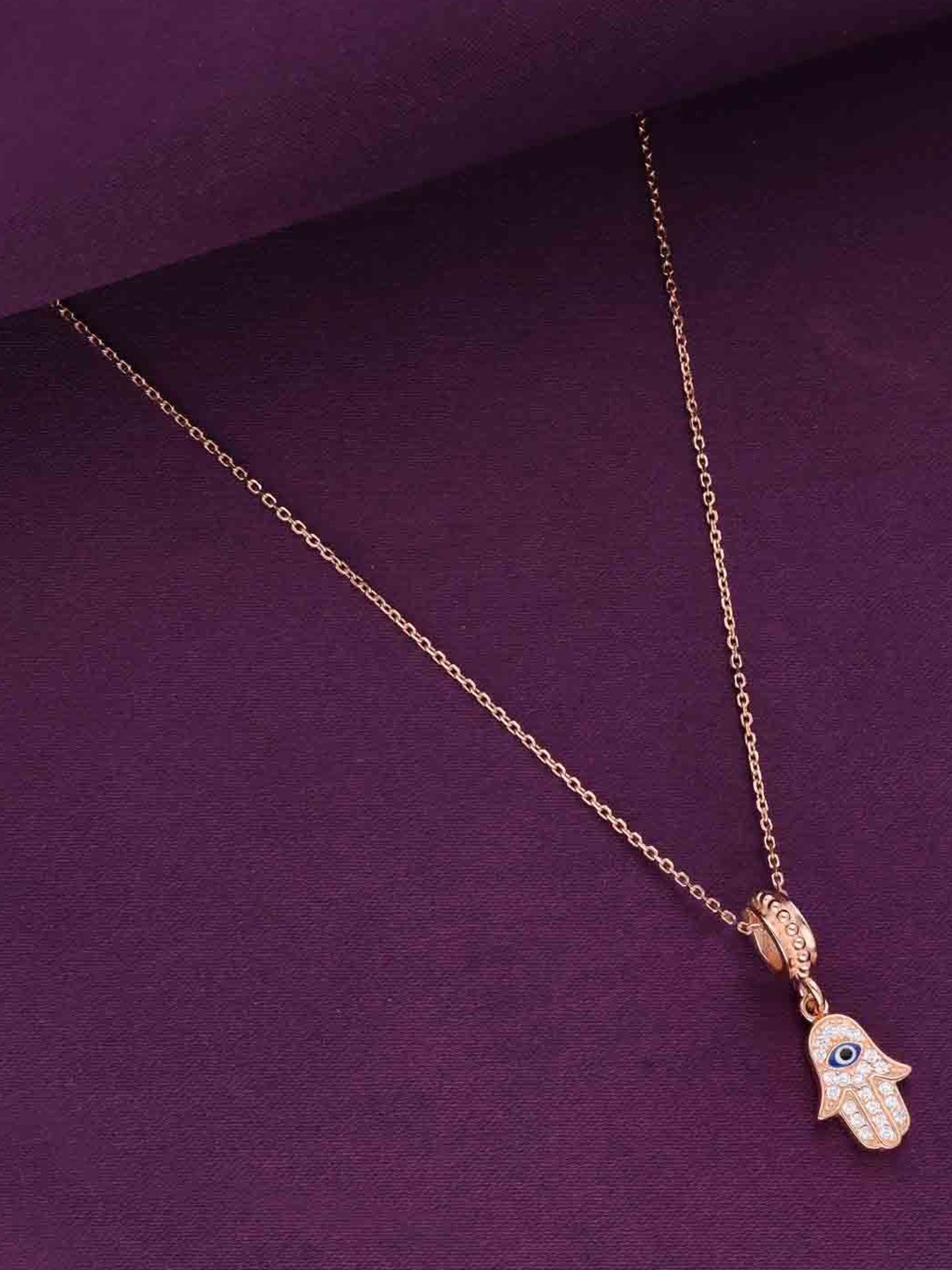 

KAI JEWEL Rose-Gold Plated Sterling Silver Cubic Zirconia Studded Pendant With Chain