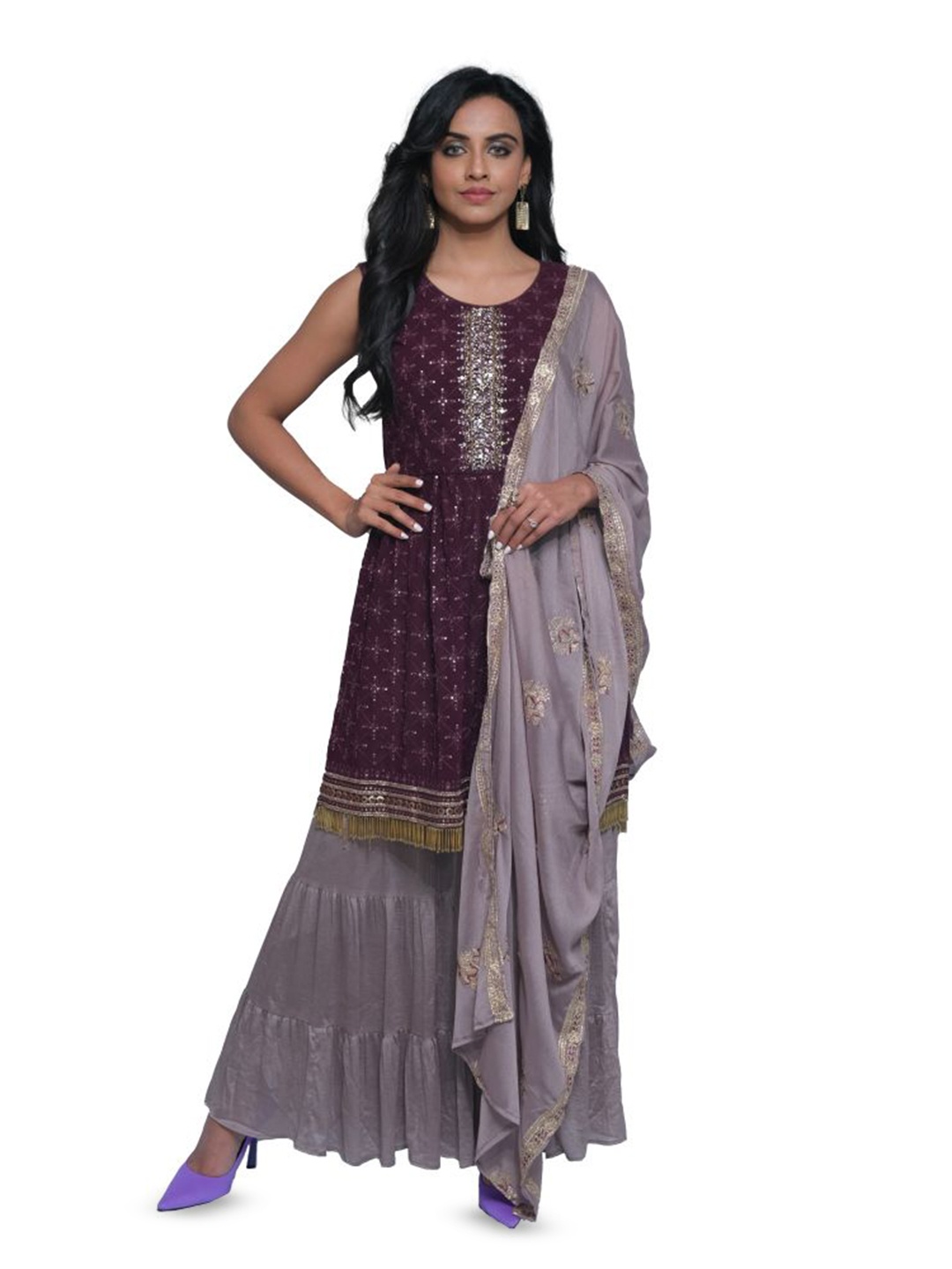 

URBAN KANYA Floral Print Georgette Maxi Dress, Purple