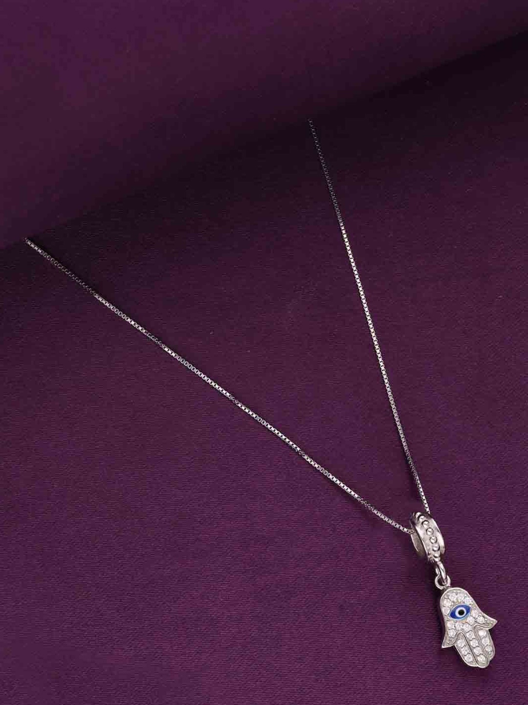 

KAI JEWEL Sterling Silver Rhodium-Plated Cubic Zirconia Studded Pendant With Chain