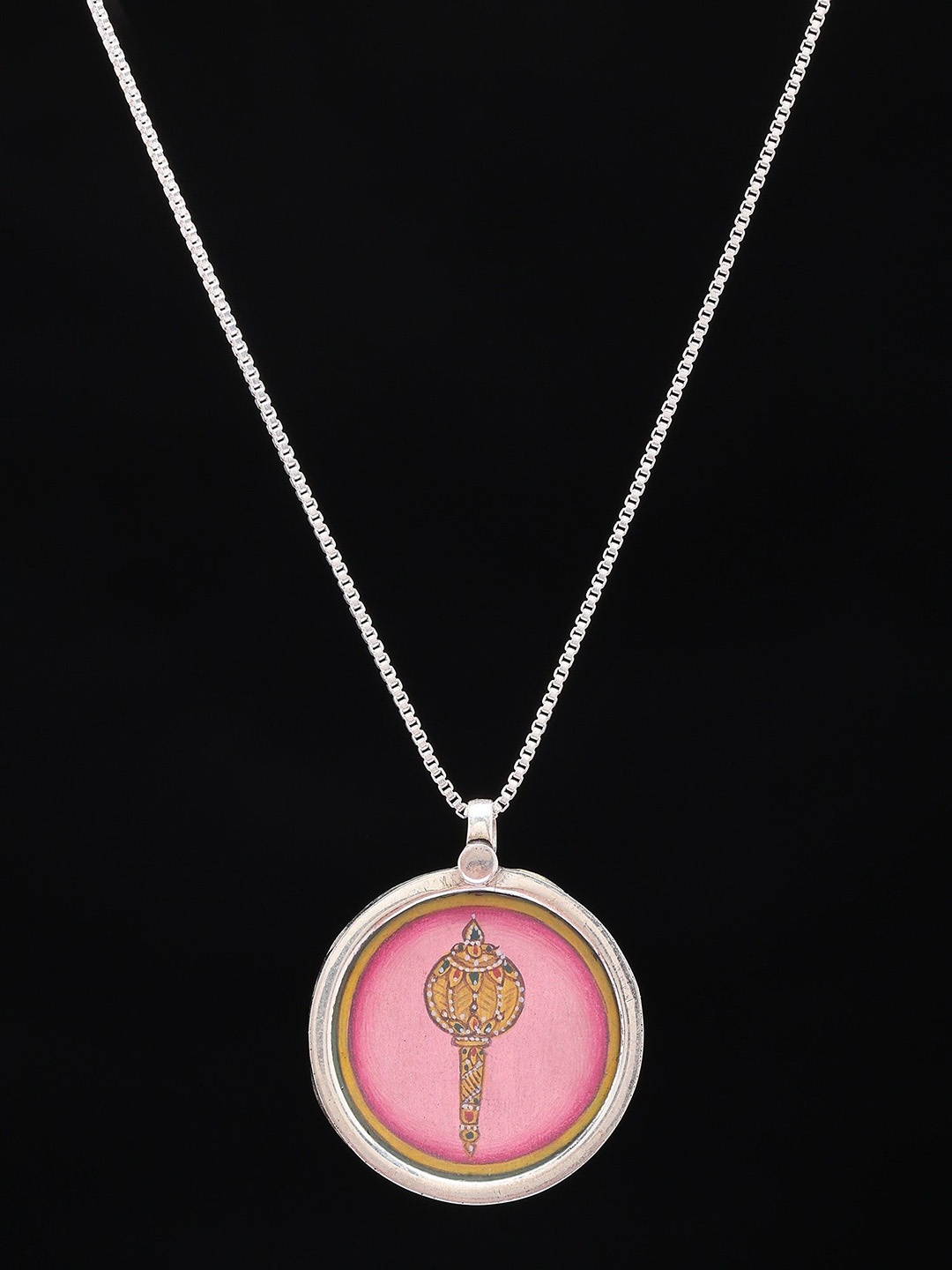 

Exotic India Hand-Painted Lord Hanuman Weapon Mace Gada Pendant in Sterling Silver