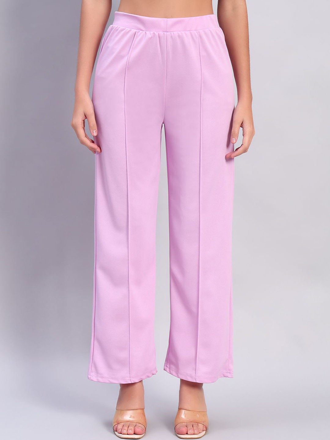 

DIZON Women Striped Original Straight Fit Easy Wash Trousers, Purple