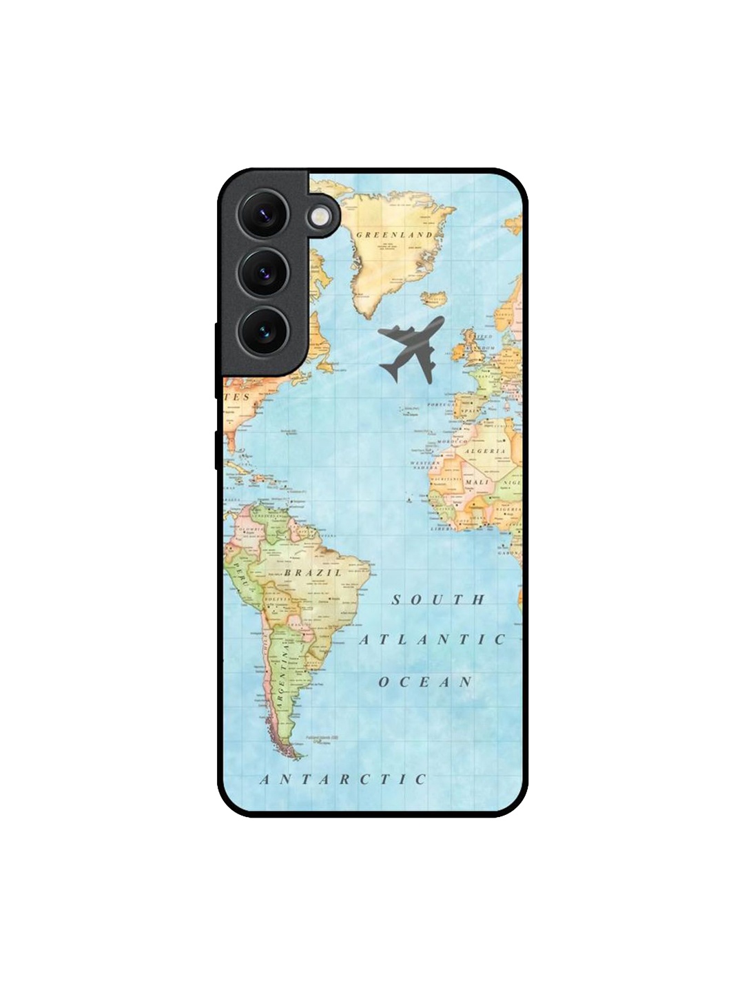 

QRIOH Travel Map Printed Samsung Galaxy S22 Plus Back Case, Blue