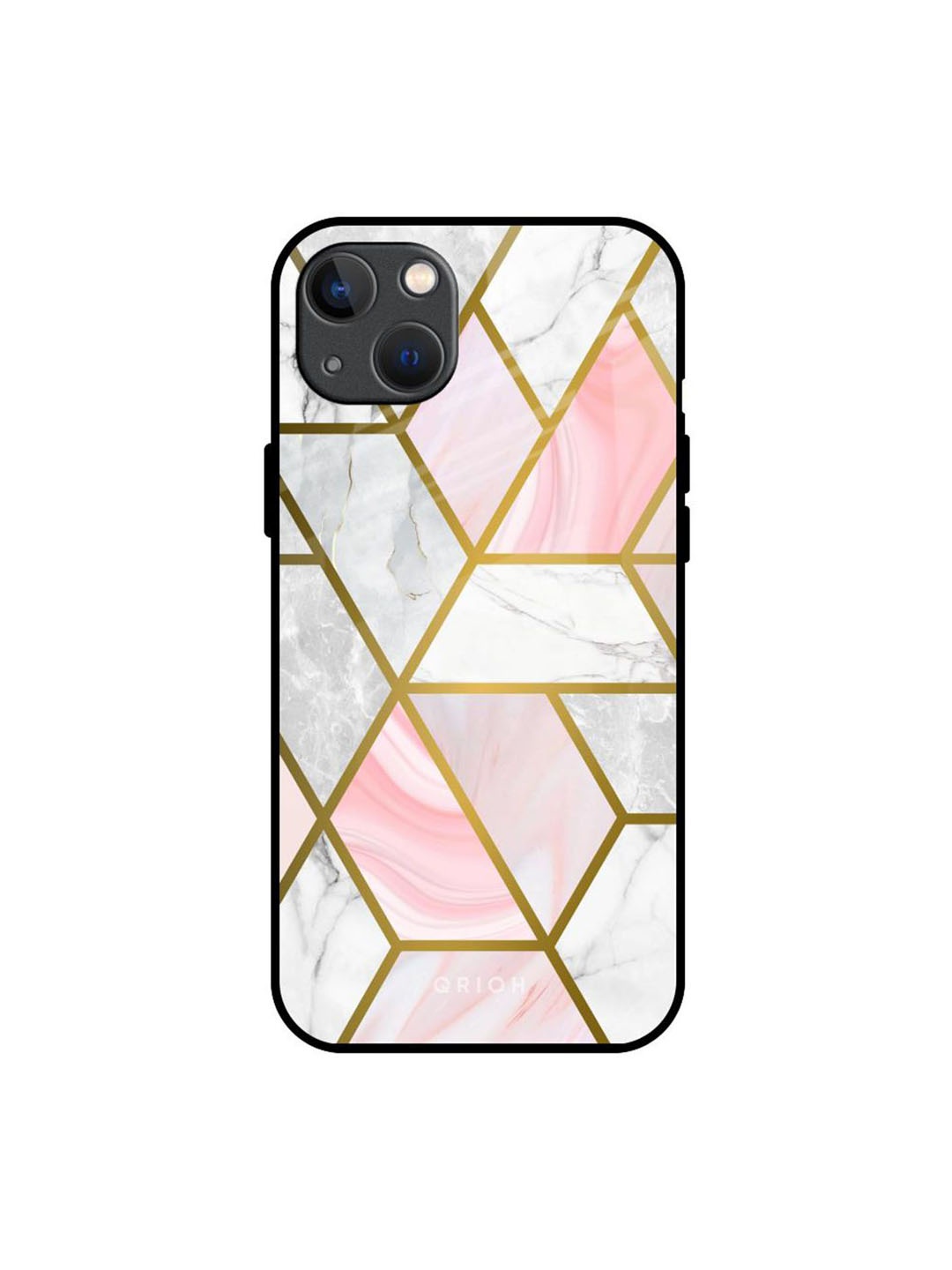 

QRIOH Geometrical Marble Real Printed iPhone 13 Back Case, White