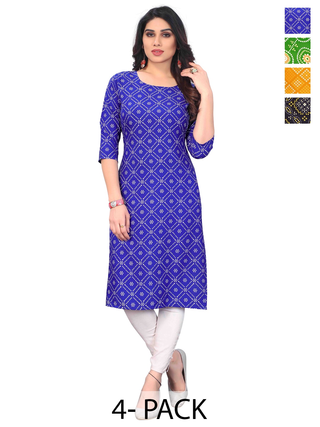

KETAKI FASHION Selection Of 4 Floral Printed Straight Kurtas, Blue