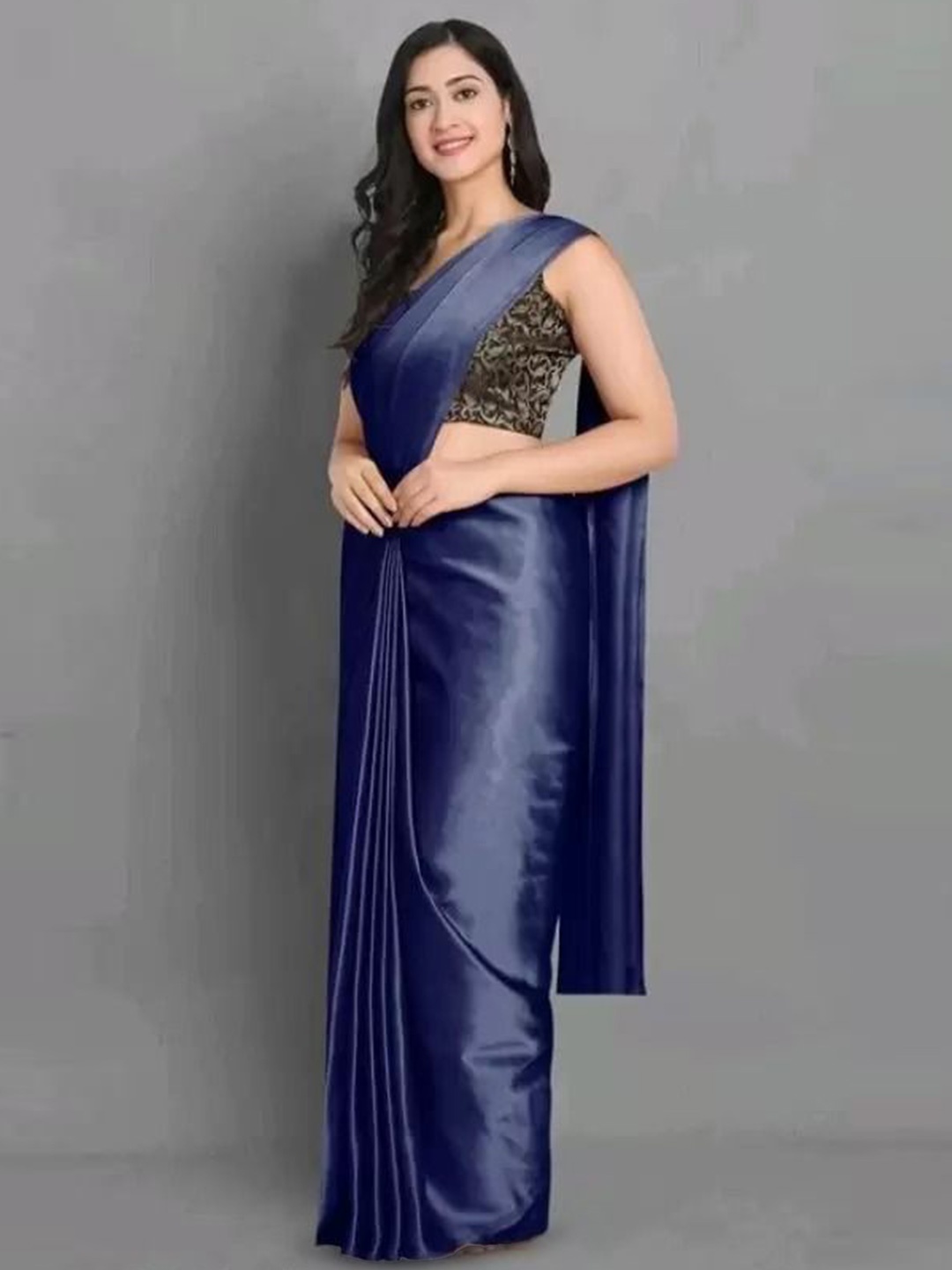 

Florence Satin Saree, Navy blue