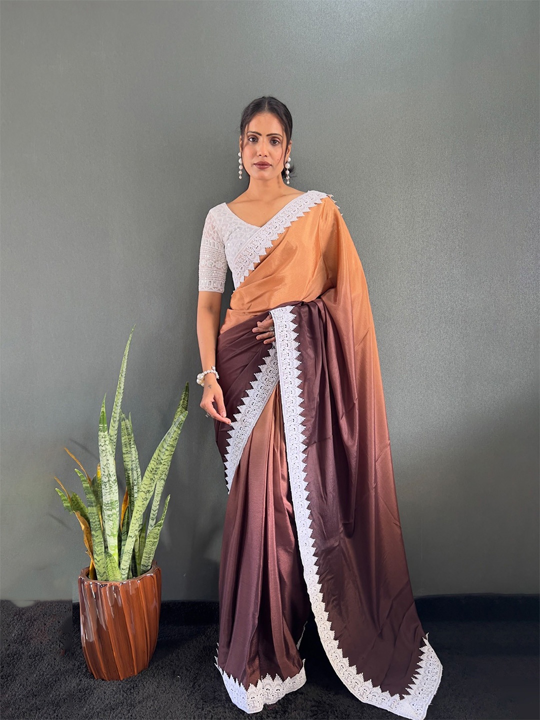 

Anouk Ombre Poly Chiffon Saree, Brown