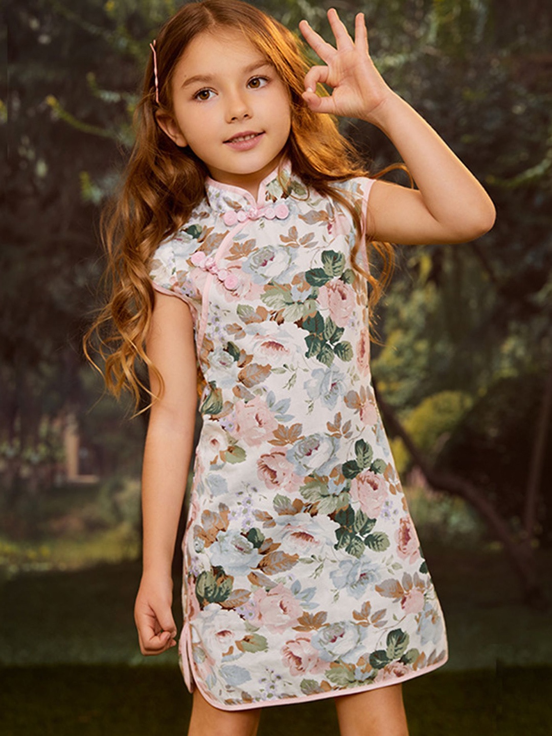 

LULU & SKY Girls Floral Print A-Line Dress, Off white