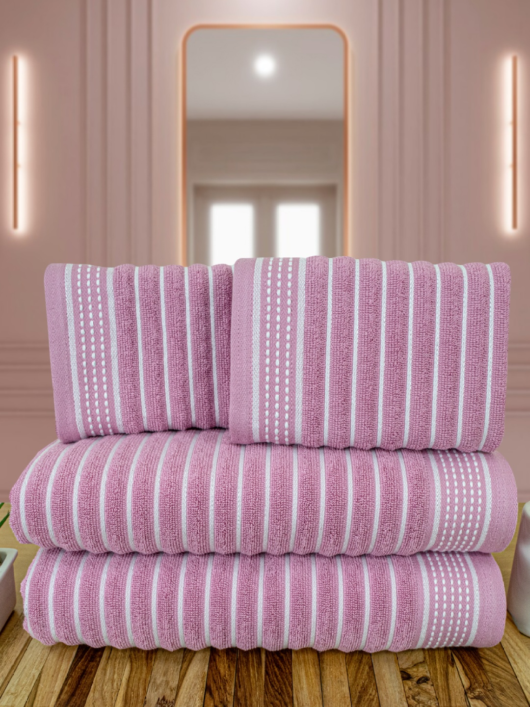 

Myntra Elegant Homes Regatta Purple 4 Pieces Striped Pure Cotton 530 GSM Towel Set