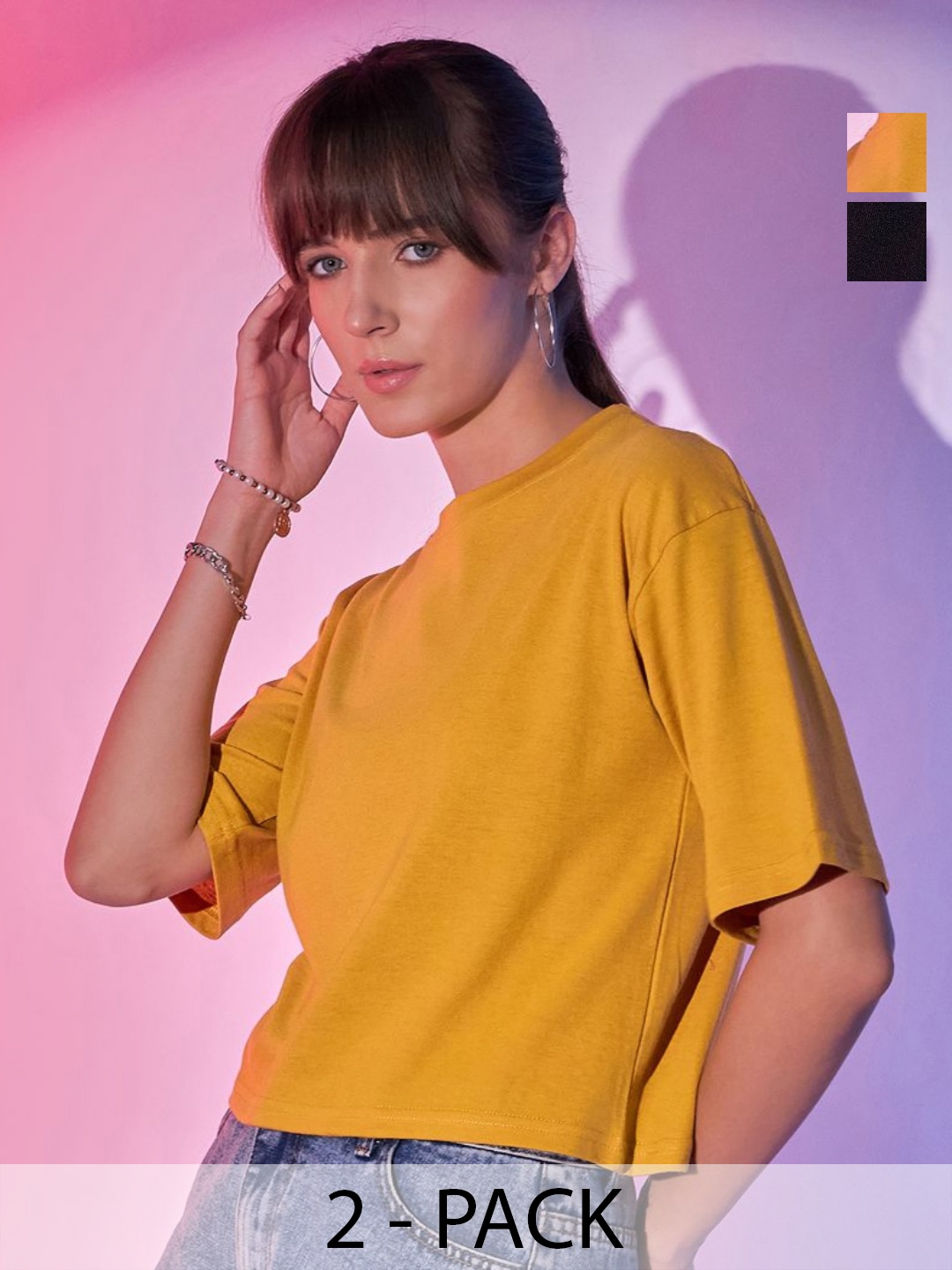 

DIMPY GARMENTS Women 2 Applique Boxy T-shirt, Mustard