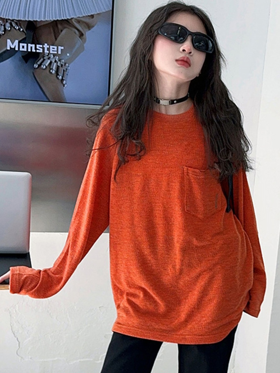 

LULU & SKY Girls Solid Round Neck Oversized T-shirt, Orange