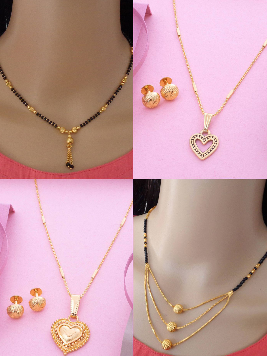 

Ramdev Art Fashion Jwellery Set of 4 Gold-Plated Beaded Contemporary Necklace & Earring