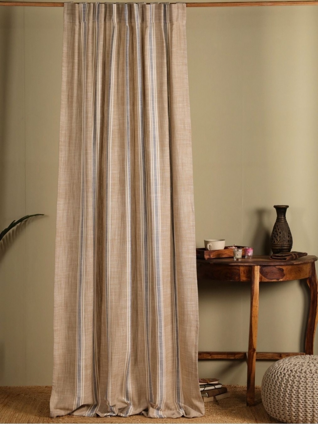 

Peepul Tree Beige & White Striped Cotton Long Door Curtain