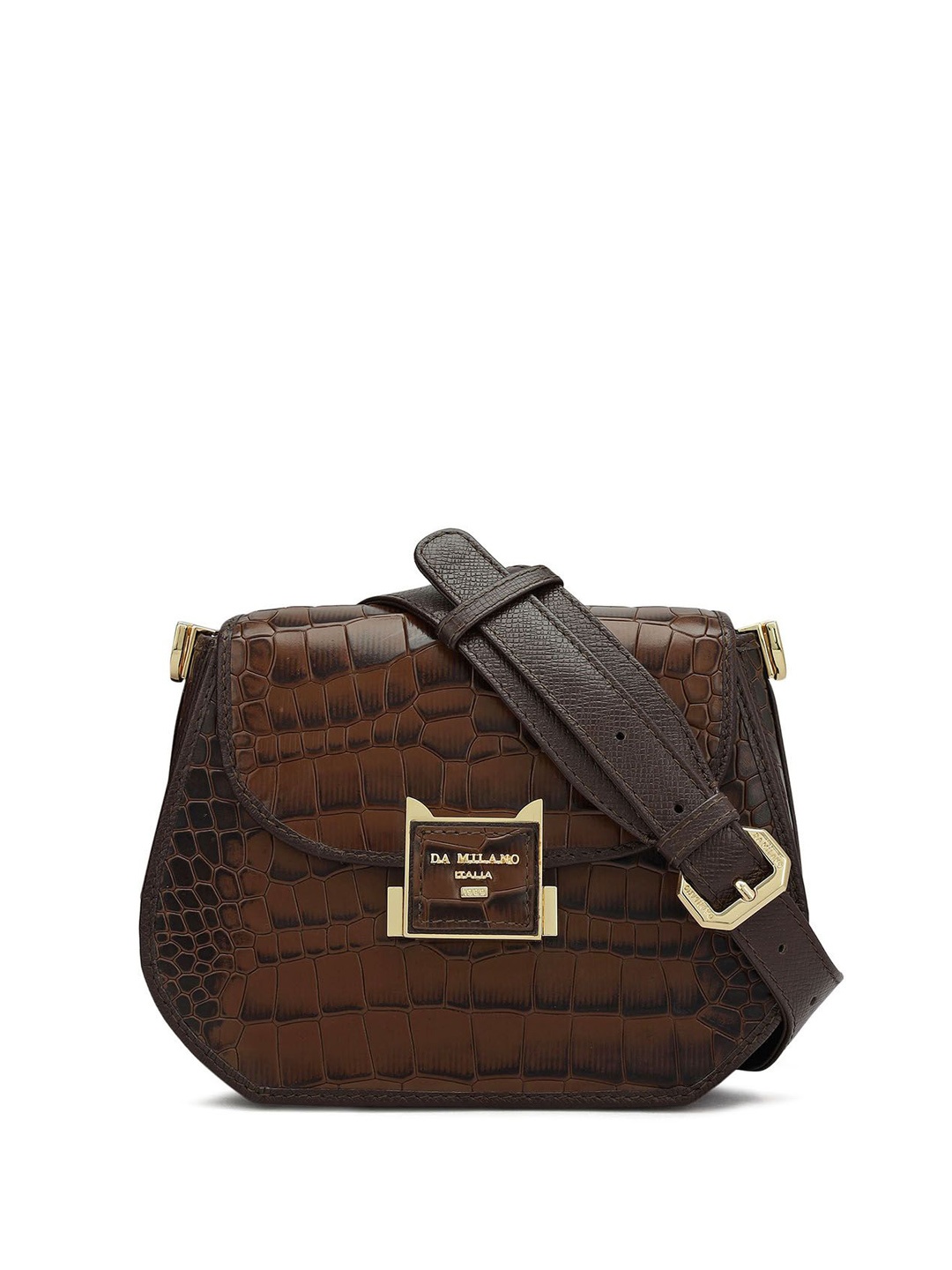 

Da Milano Leather Structured Sling Bag with Quilted, Brown