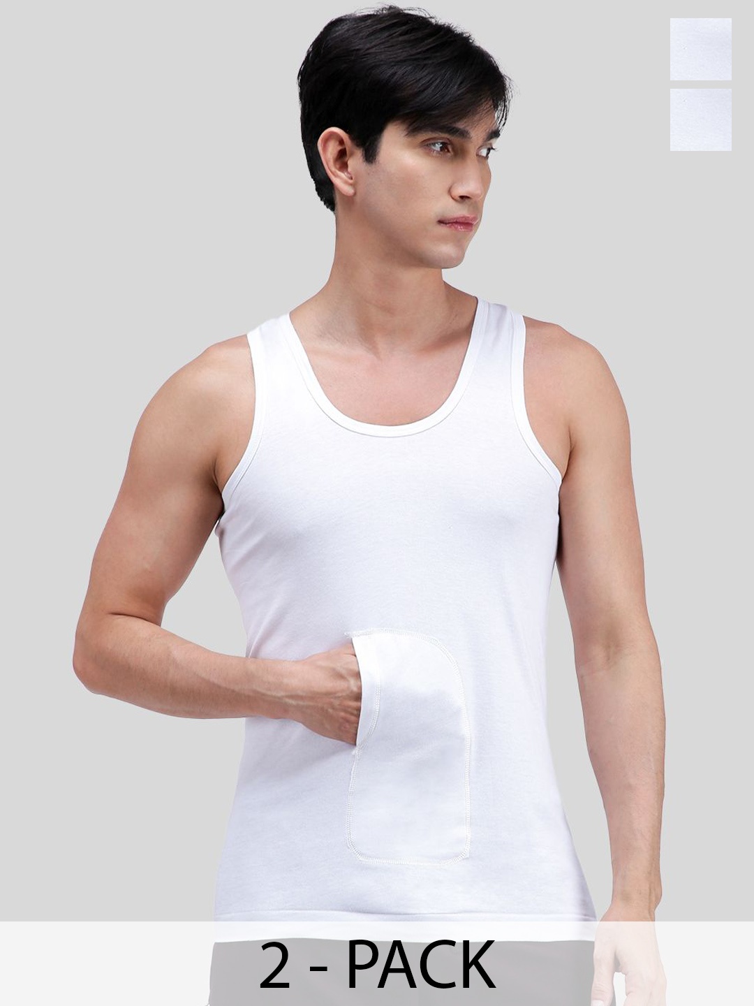 

AMUL COMFY Pack Of 2 Pure Cotton Undershirt Innerwear Vests AC-IPKTVESTRN-WHT-S-2PC, White