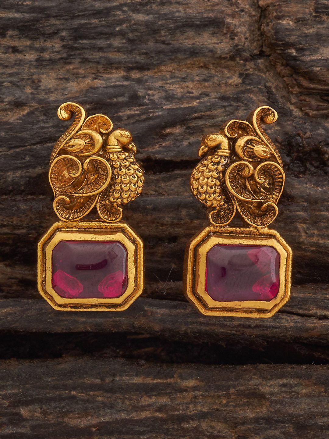 

Kushal's Fashion Jewellery 92.5 Sterling Silver Gold-Plated Temple Oxidised Studs