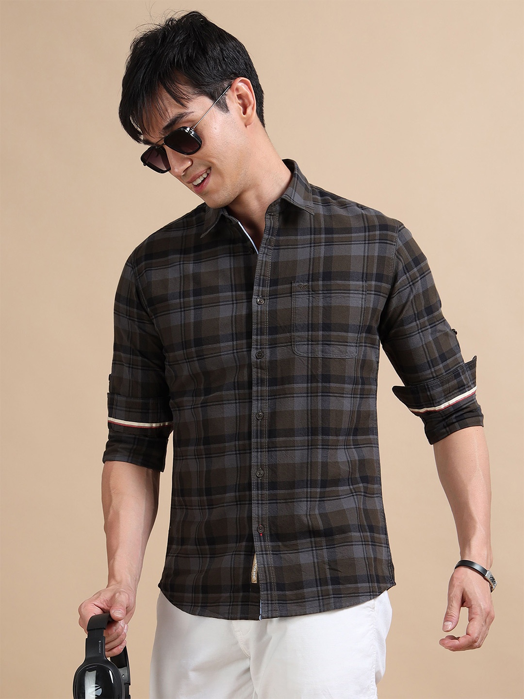 

RIGS AND RAGS Men Standard Tartan Checks Opaque Checked Casual Shirt, Olive
