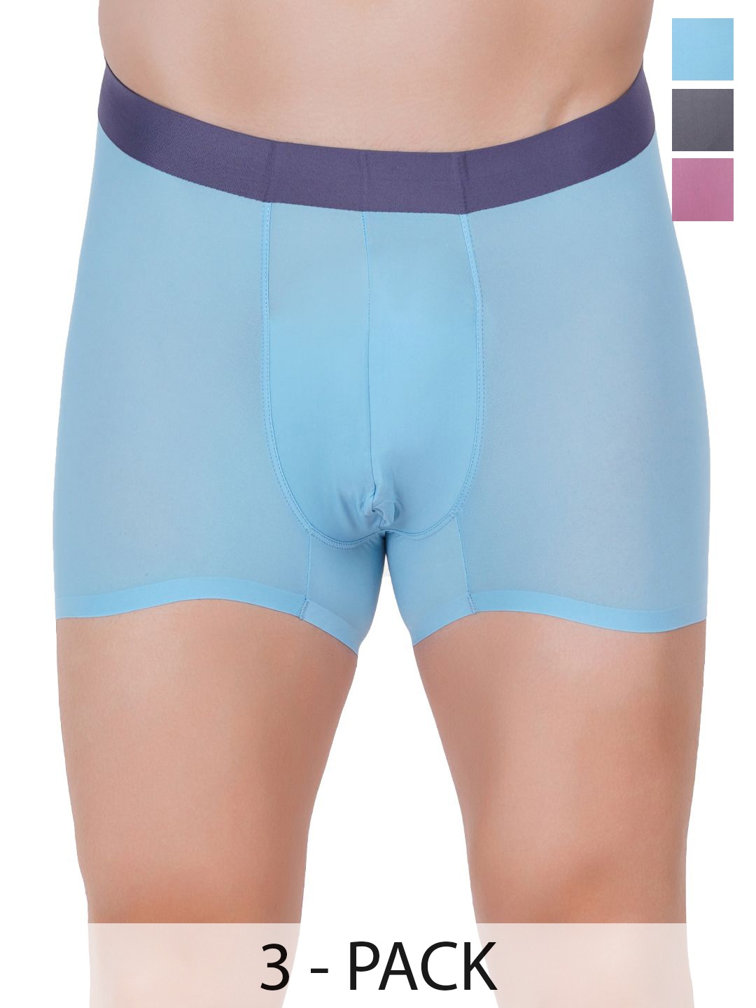 

AMOUREUX Pack of 3 Long Trunks M7085_Dgry_Muv_Sblu_L, Grey