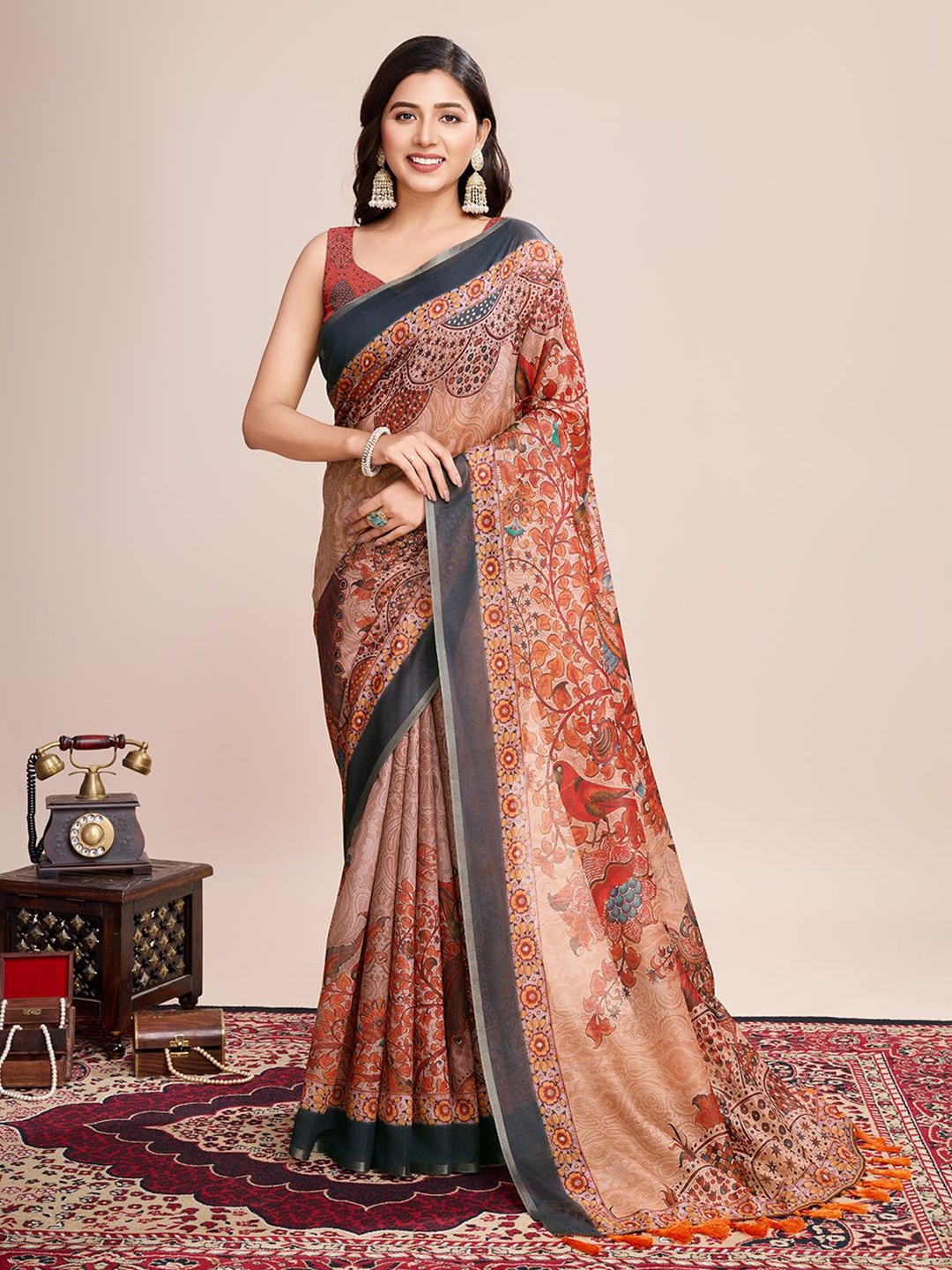 

Iris Floral Zari Saree, Orange