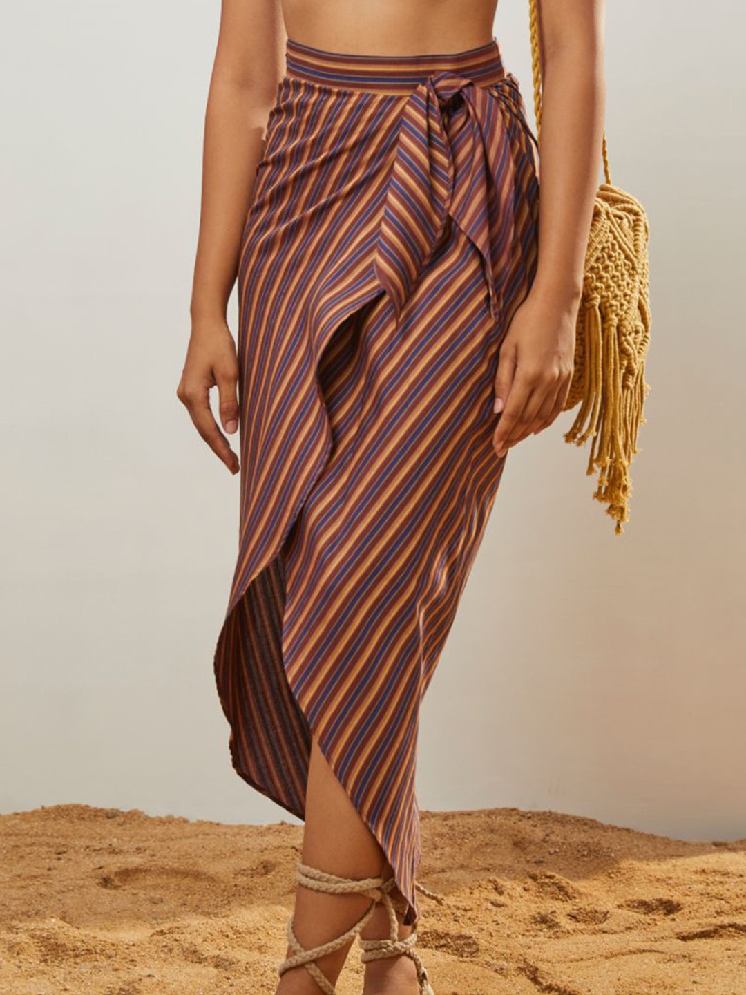 

CMGE Striped Effortless Ready-To-Wear Casual Sarong, Brown