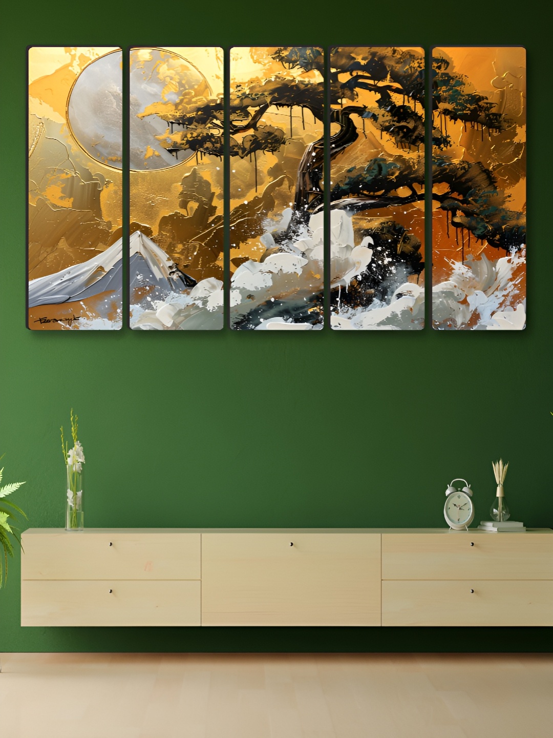 

Myntra Elegant Homes Gold-Toned & White 5 Piece Abstract Canvas Wall Arts