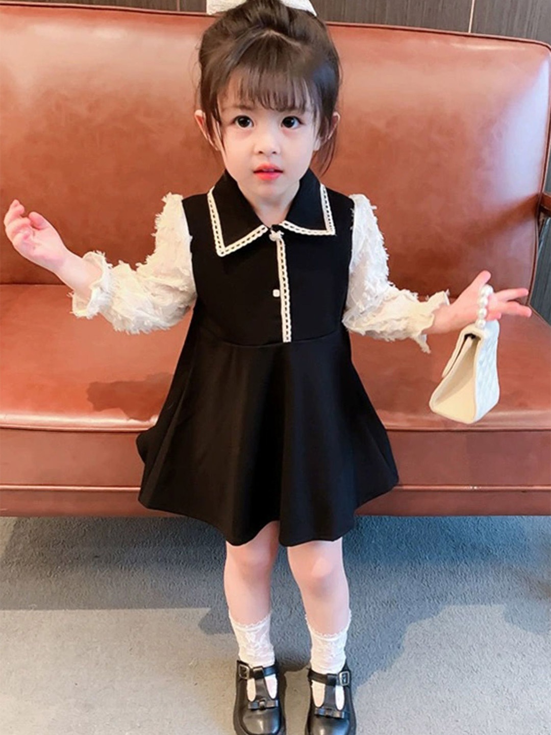 

LULU & SKY Shirt Collar Fit and Flare Dress, Black