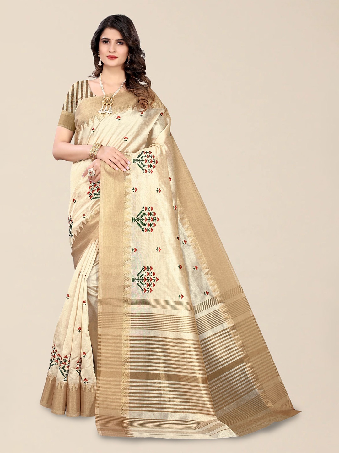 

DIVASTRI Woven Design Zari Silk Cotton Banarasi Saree, Cream