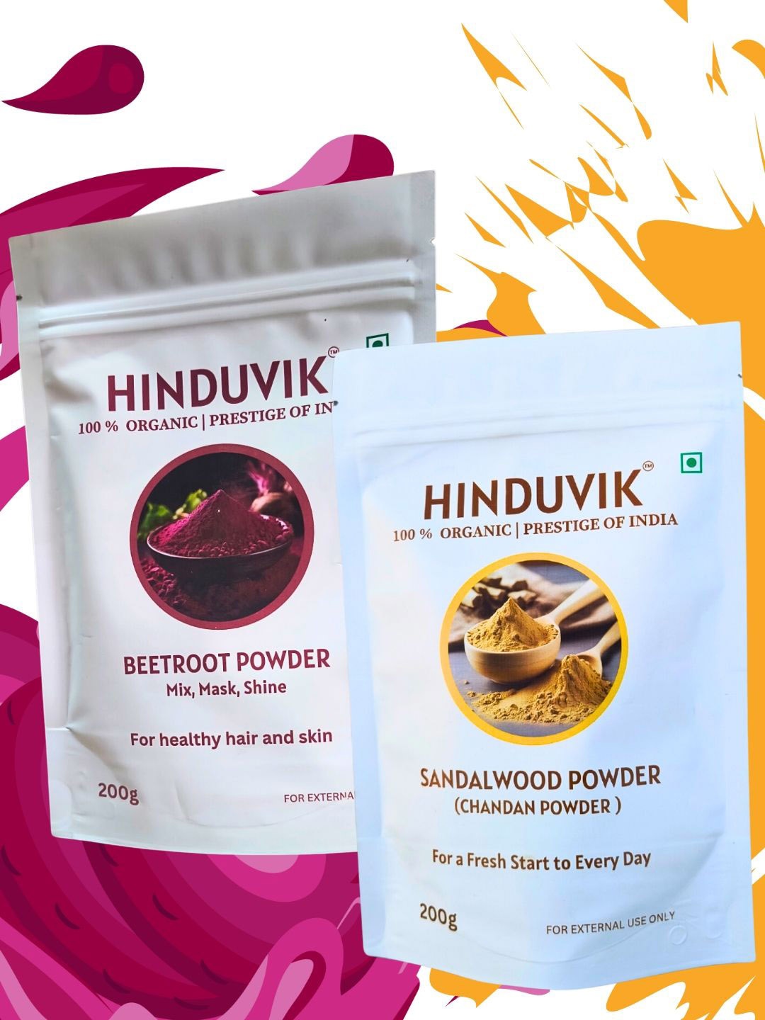 

HINDUVIK Set Of 2 Pure & Natural Beetroot & Sandalwood Powder For Skin & Hair 200 g Each, White