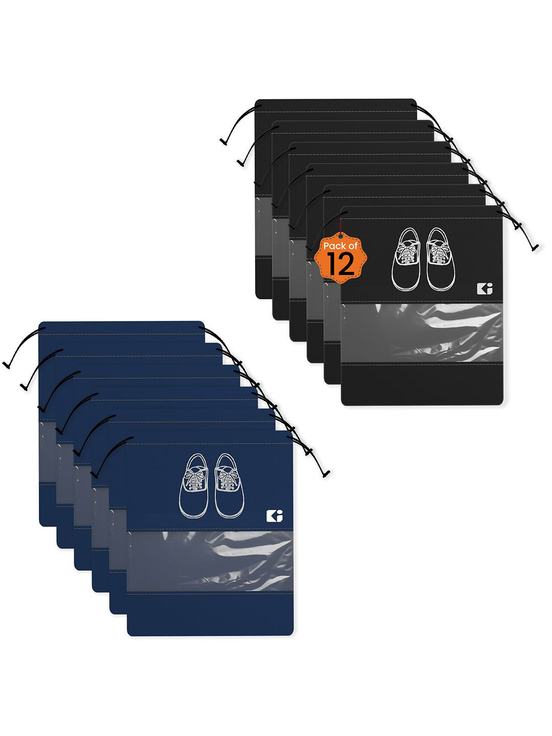 

Kuber Industries Black & Navy Blue Pack Of 12 Printed Non-Woven Fabric Shoe Cover Bags