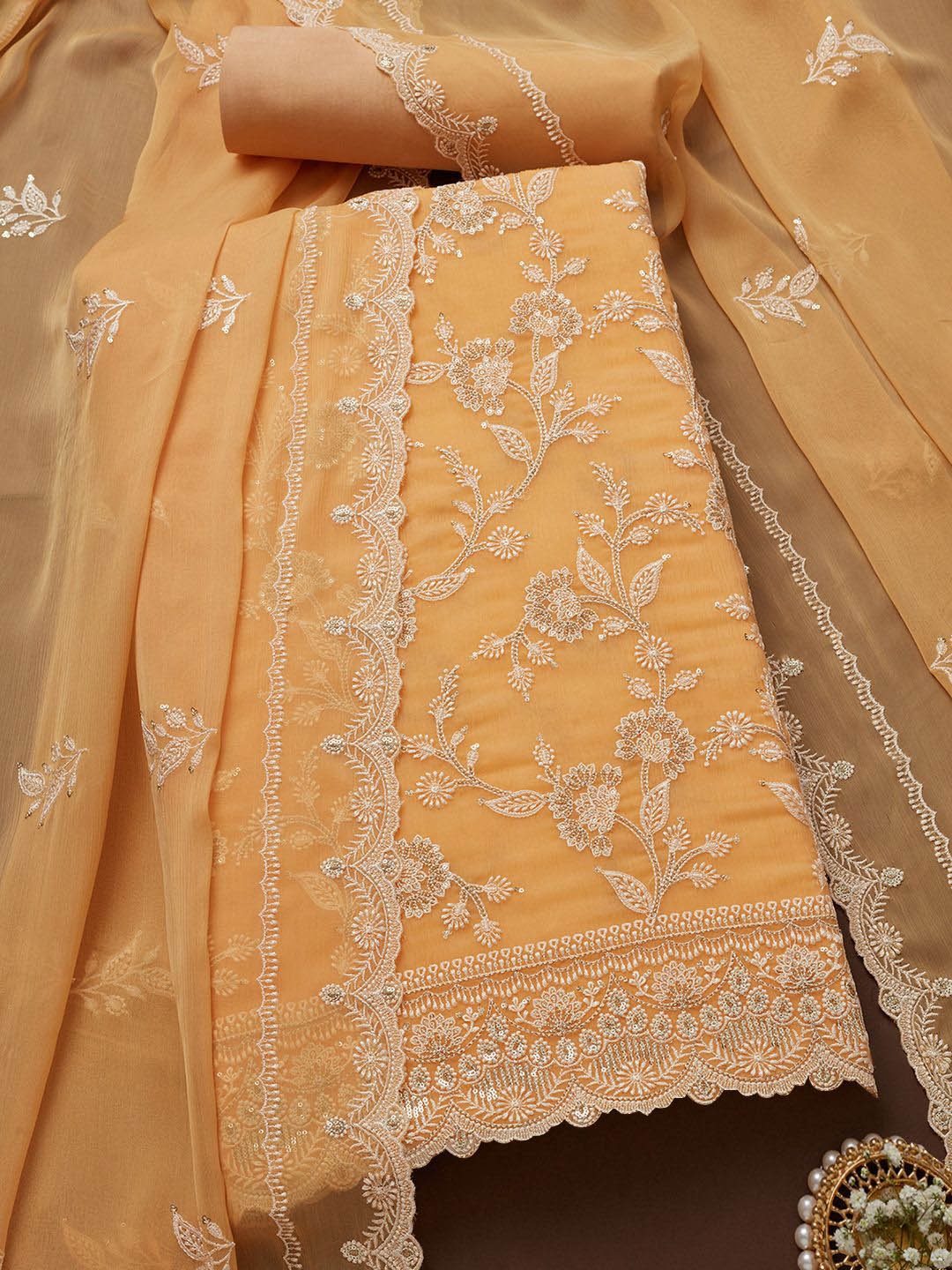 

Soch Floral Embroidered Sequinned Unstitched Dress Material, Yellow