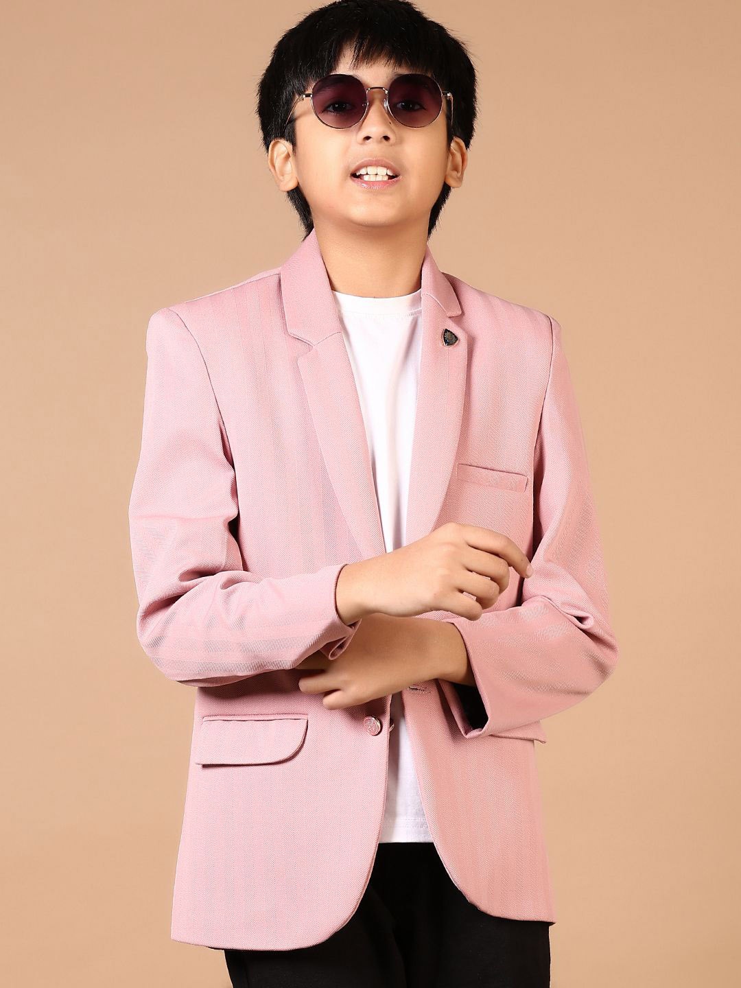 

V-Mart Boys Notched Lapel Single-Breasted Causal Blazer, Pink