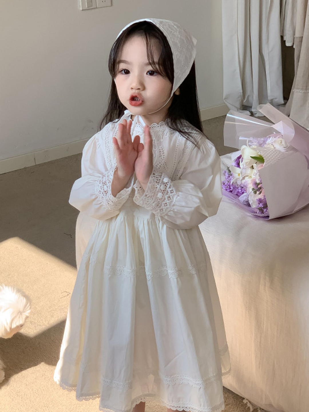 

LULU & SKY Girls Embroidered Cotton Fit & Flare Dress, White