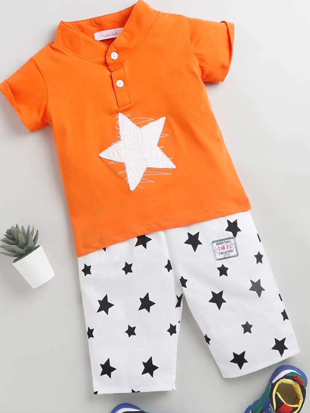 

BAESD Unisex Kinds Geometric Printed Pure Cotton T-Shirt With Capris, Orange