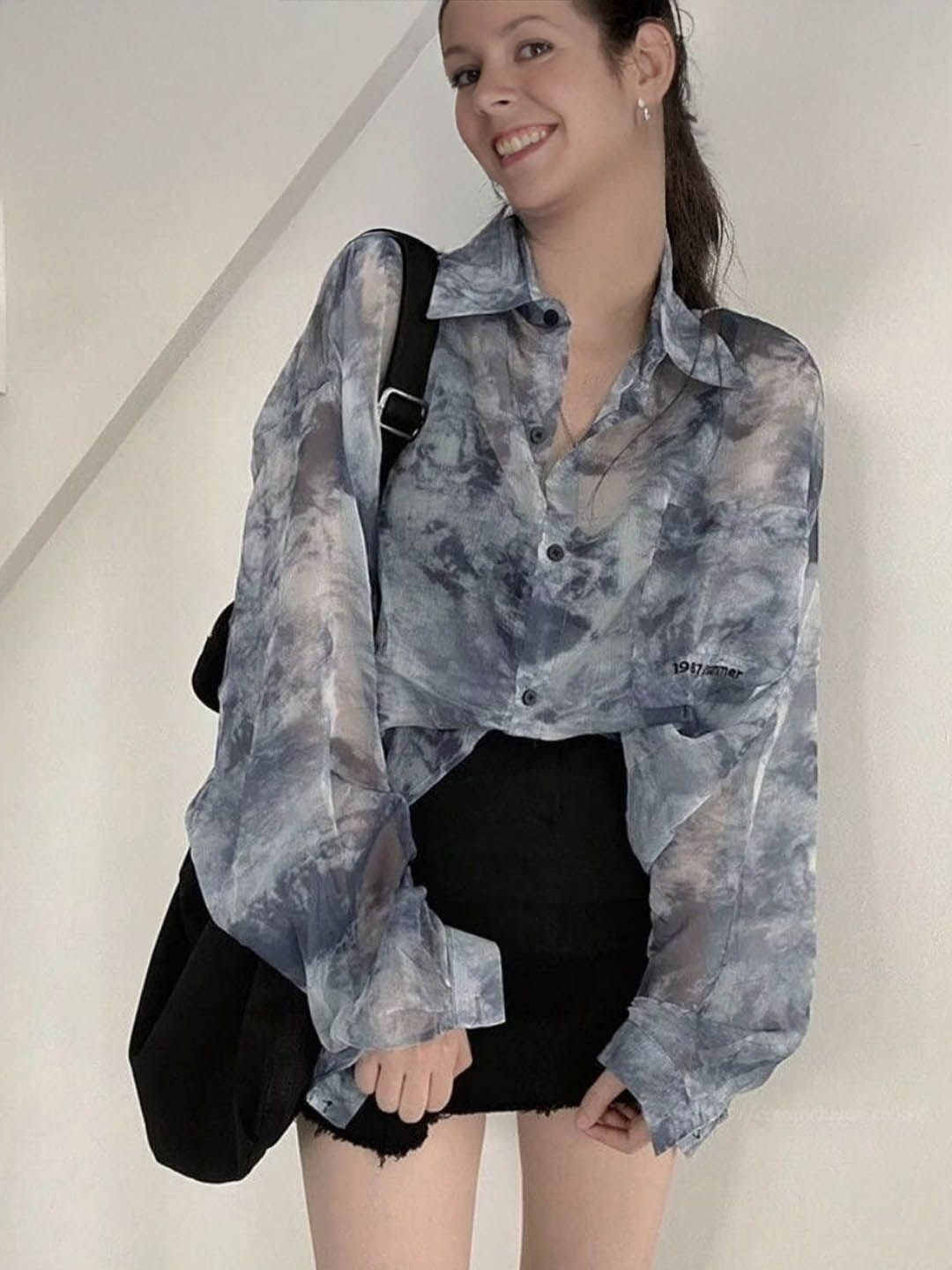 

StyleCast Women Opaque Faded Casual Shirt, Black