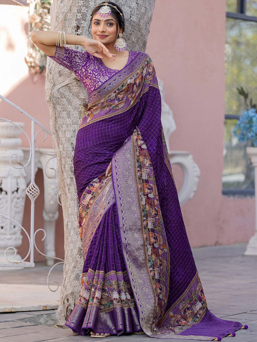 

Saree mall Checked Designer Sungudi Sarees, Purple