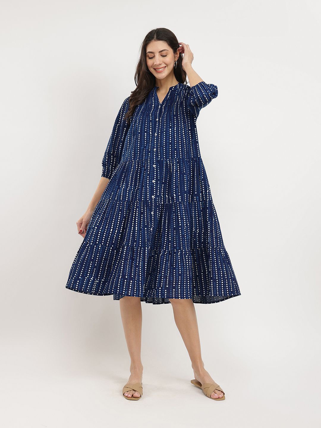 

Pink Fort Cotton Dabu Polka Play Dress - Indigo, Navy blue