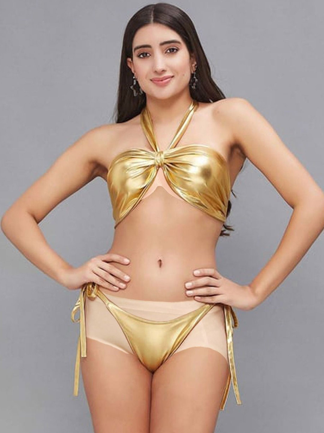 

VAGHBHATT Halter Neck Swim Bikini Set, Gold