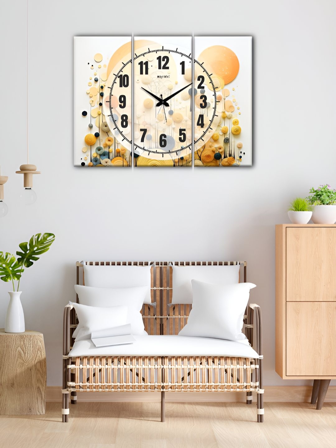 

OLIVE TREE White And Yellow Printed Analogue Vintage Wood Wall Clock