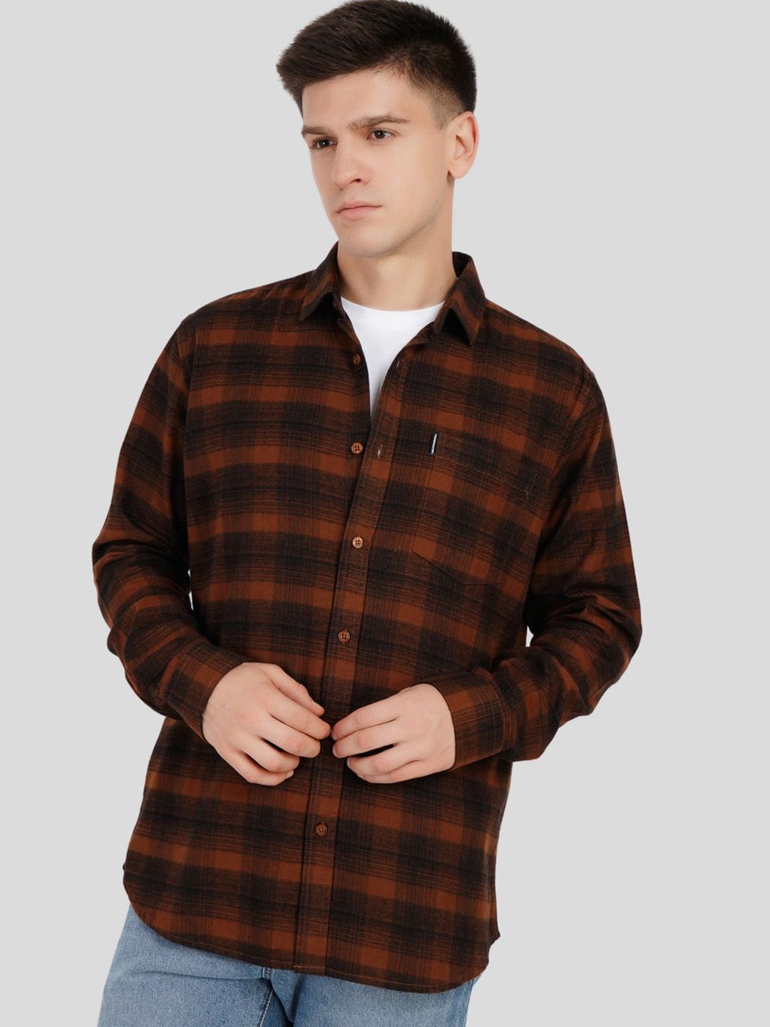 

Underrated Club Men Opaque Checked Casual Shirt, Brown