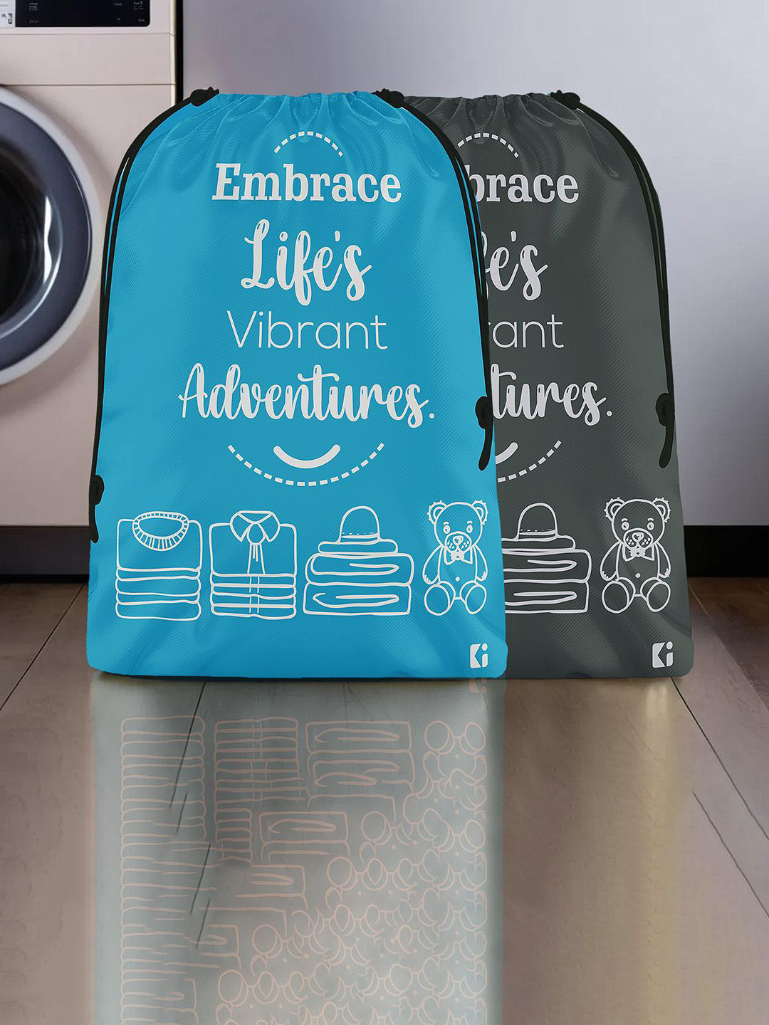 

Kuber Industries Blue & Grey Pack Of 2 Typography Printed Cloth Storage Bag For Travel