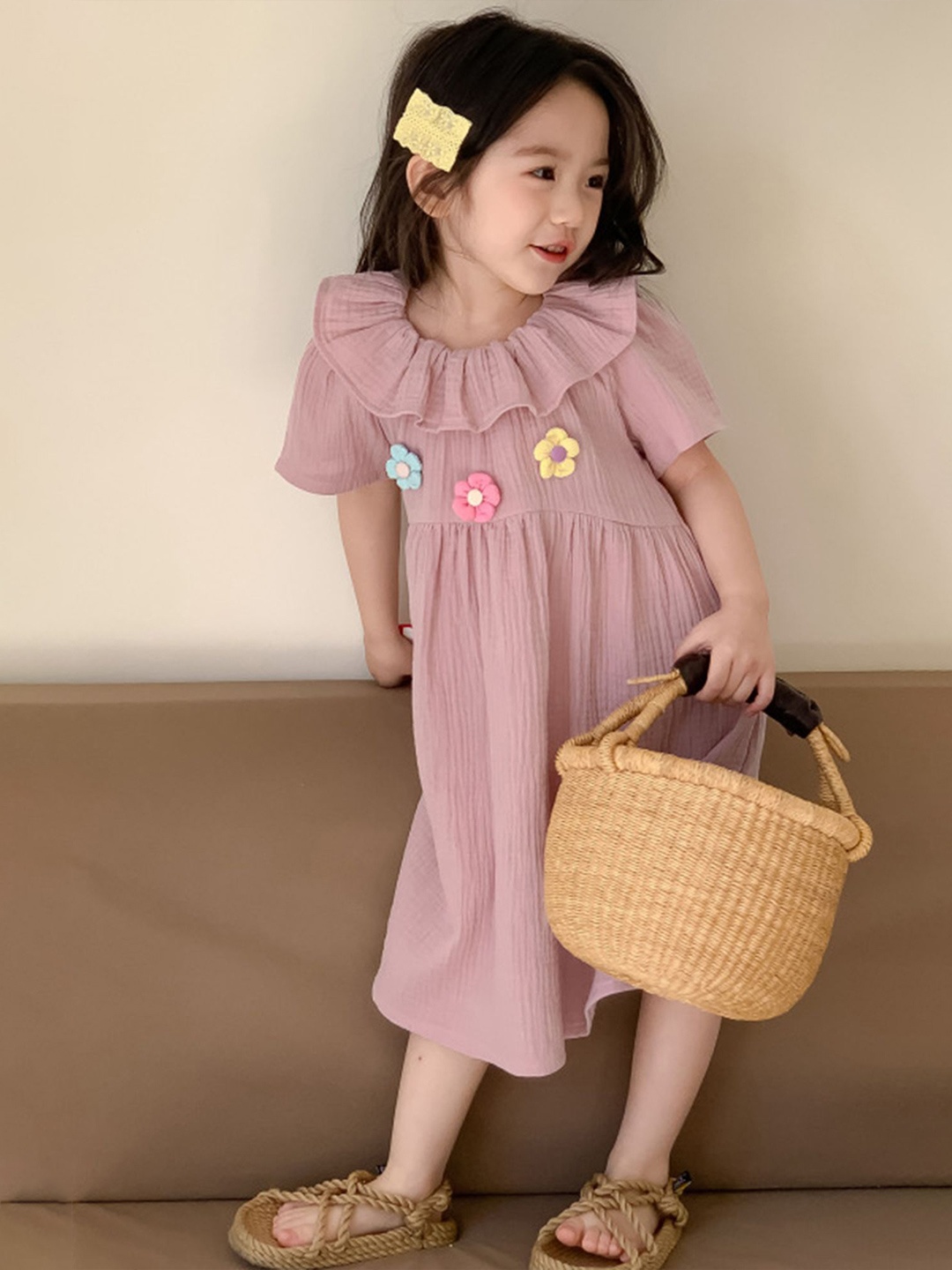 

LULU & SKY Girls Solid A-Line Round Neck Regular Sleeves Dress, Pink