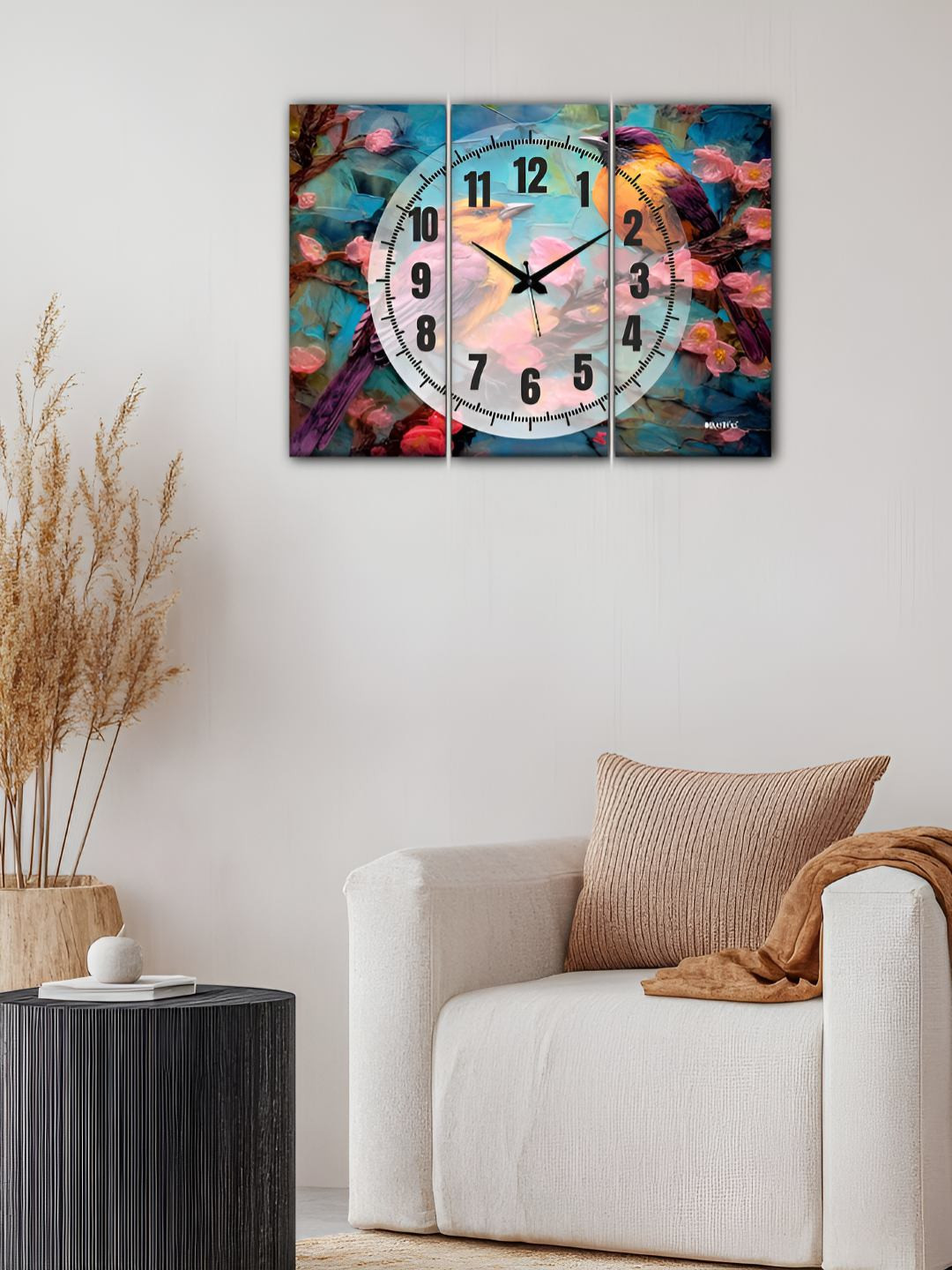 

OLIVE TREE Blue & Pink 3 Pieces Analogue Printed Wooden Vintage Rectangular Wall Clock