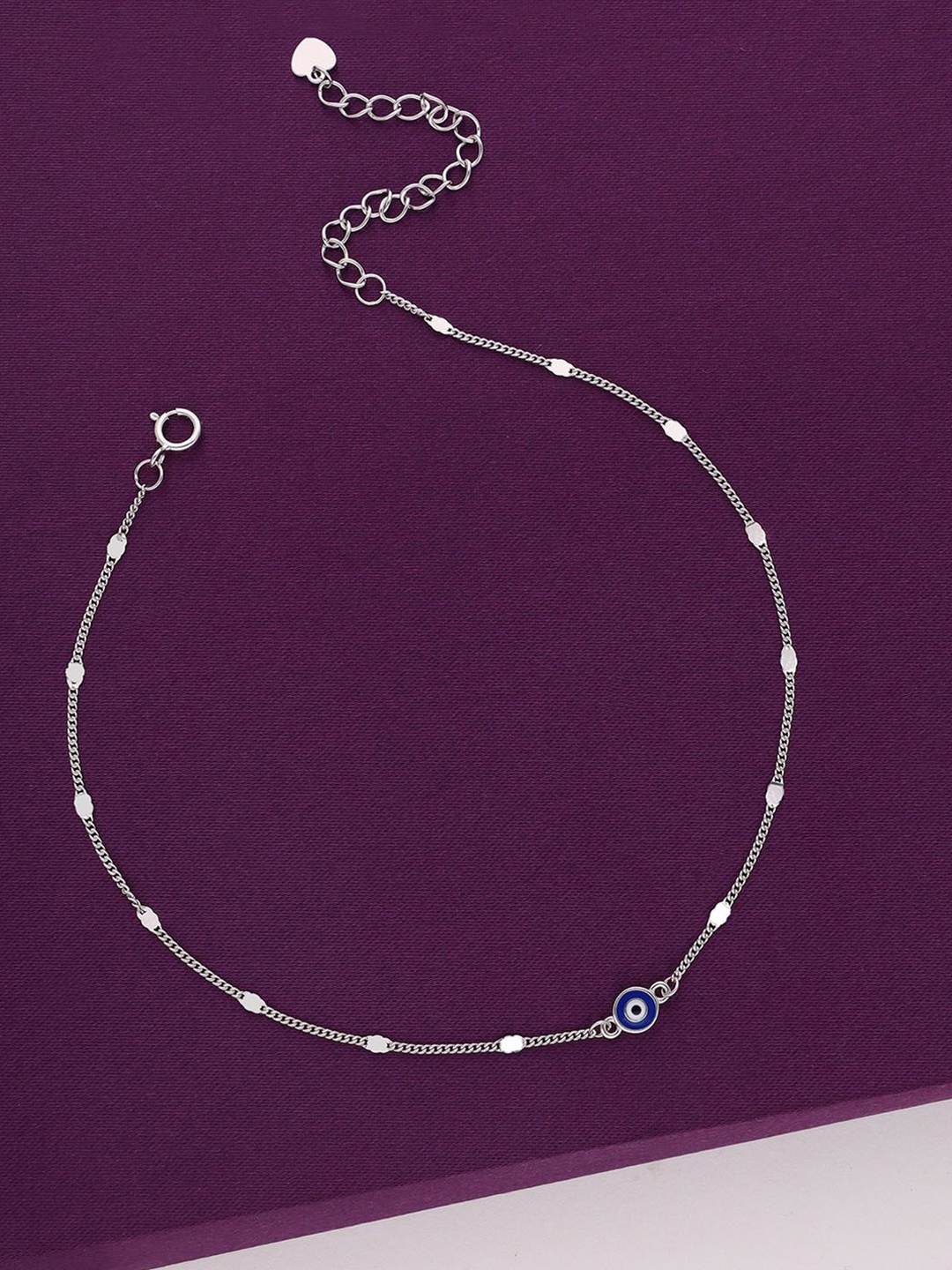 

KAI JEWEL Rhodium-Plated Sterling Silver Artificial Stones Studded Evil Eye Anklet