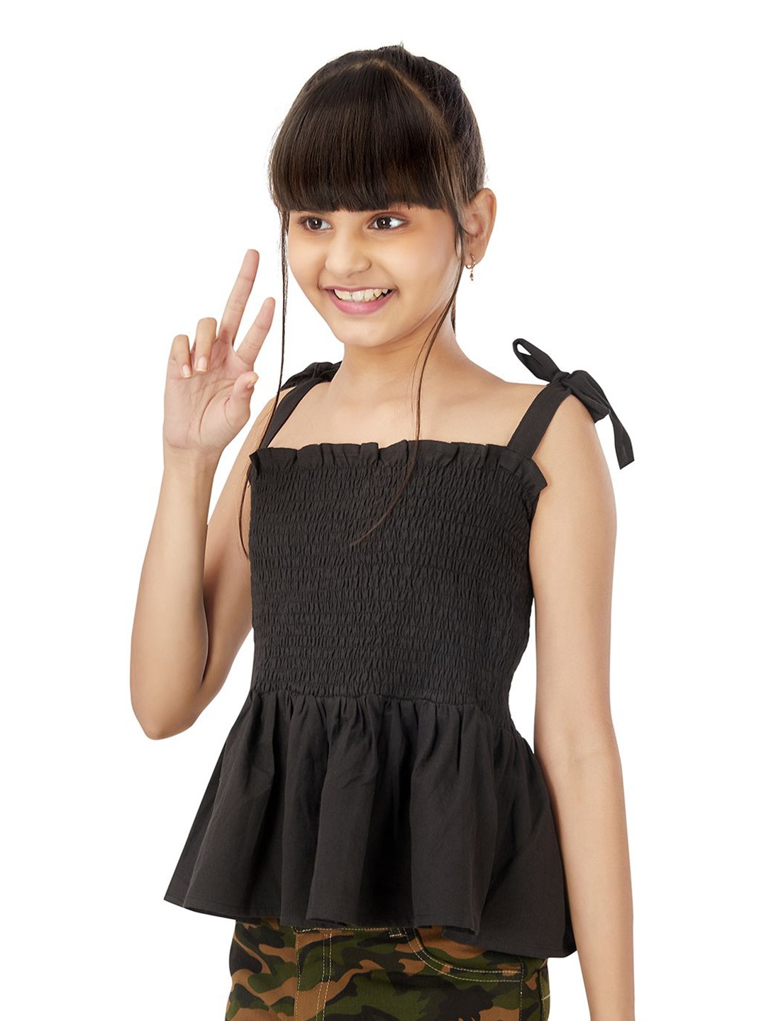 

Olele Cotton Peplum Top, Black