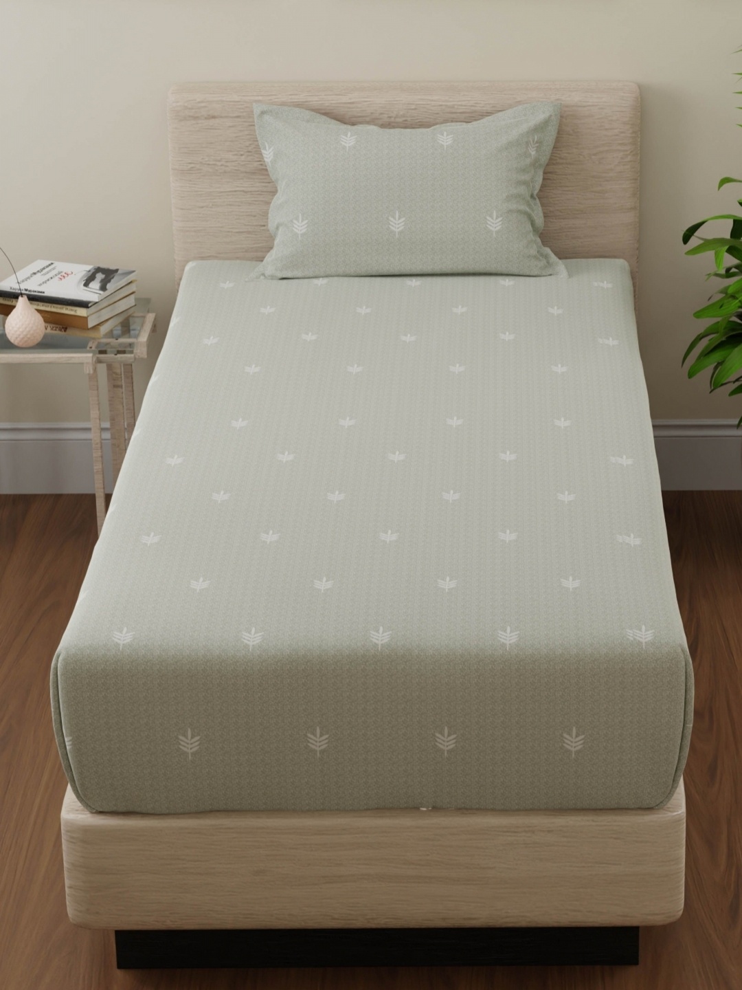 

Huesland Cotton Single Bed Size Bedsheet With 1 Pillow Covers 1.73m X 2.36m, Green