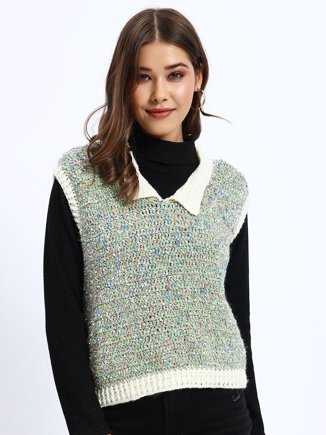 

Sugercandy Women Cable Knit Woollen Sweater Vest, Green