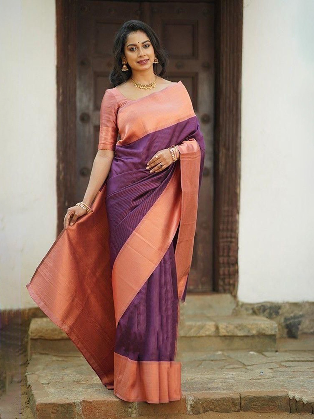 

Aika Woven Design Zari Pure Silk Banarasi Saree, Purple