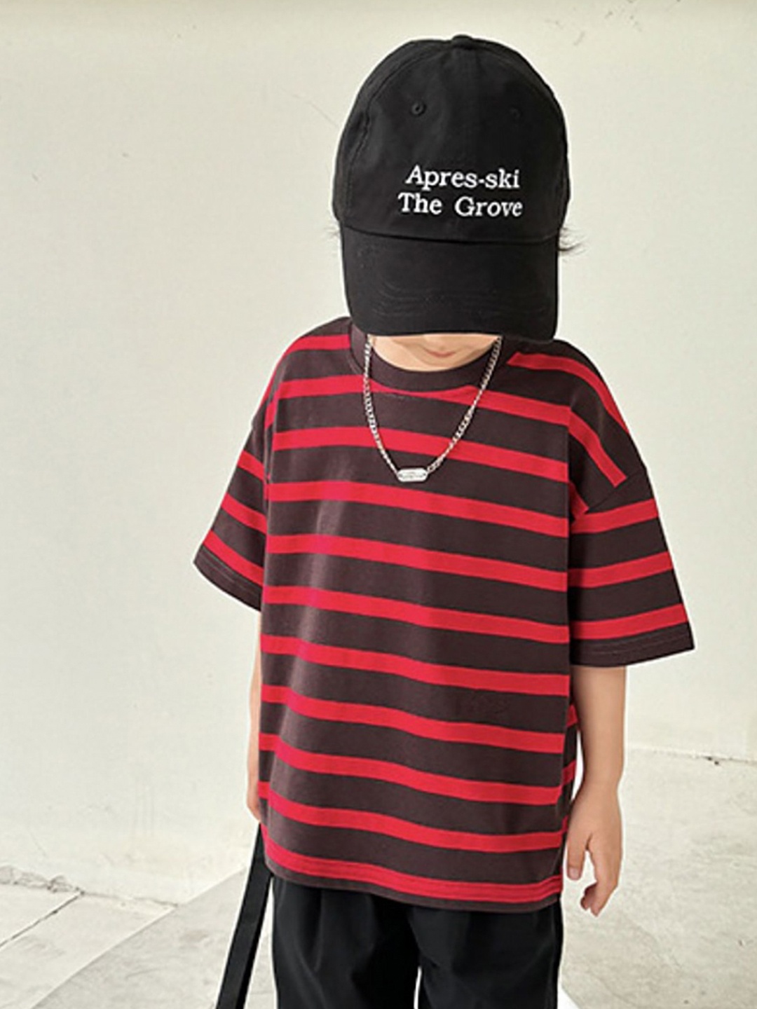 

LULU & SKY Boys Striped Round Neck Cotton Oversized T-shirt, Red